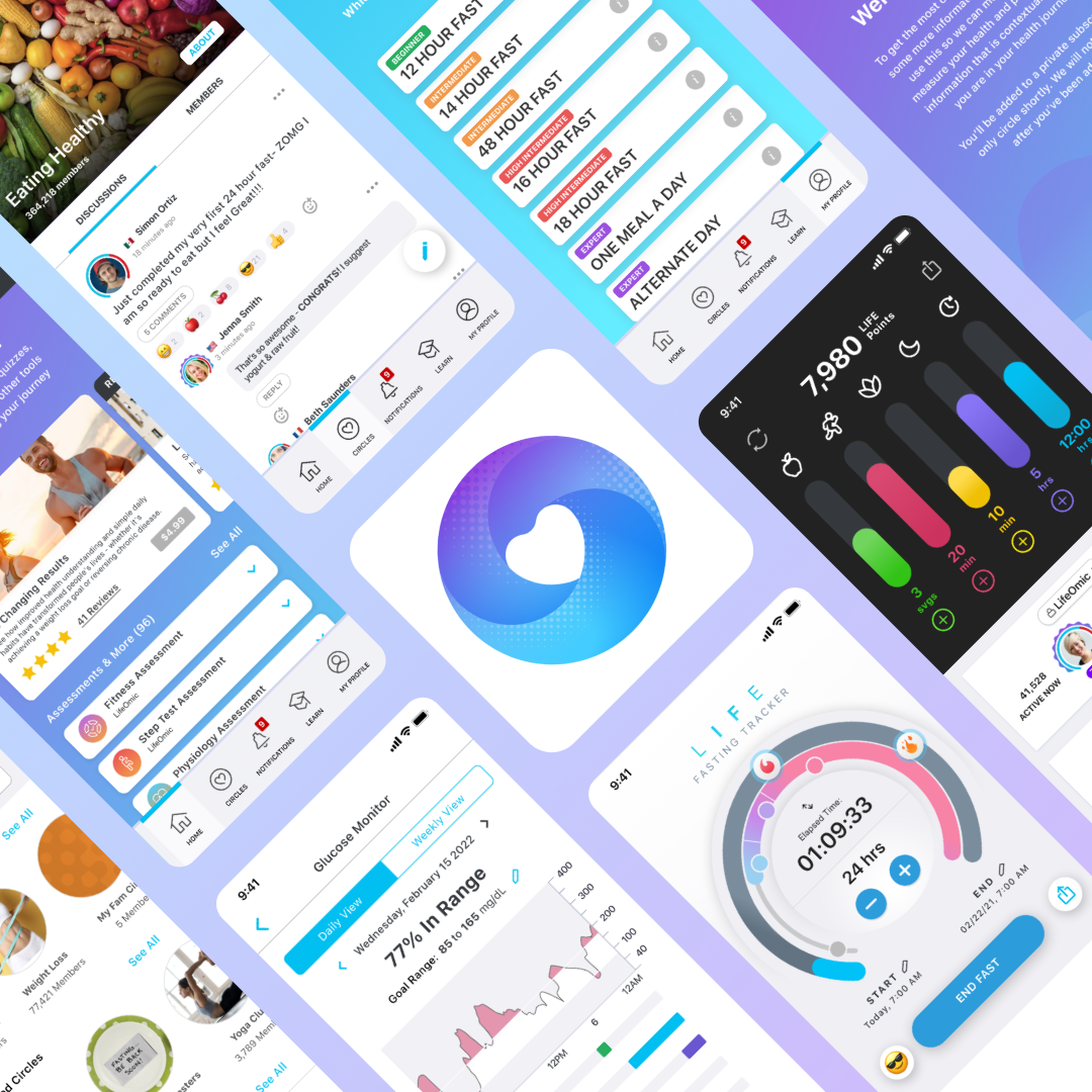 LIFE Fasting and LIFE Extend app screens