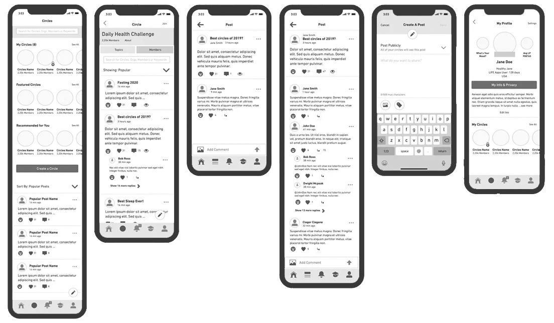 Social feature wireframes